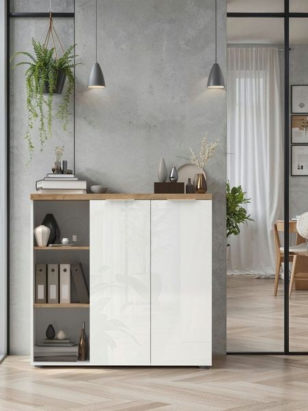 Home affaire Aktenschrank Easy H 115 cm, Büroschrank, Mehrzweckschrank mit 2 Türen Metallgriffe, Top 38 mm stark
