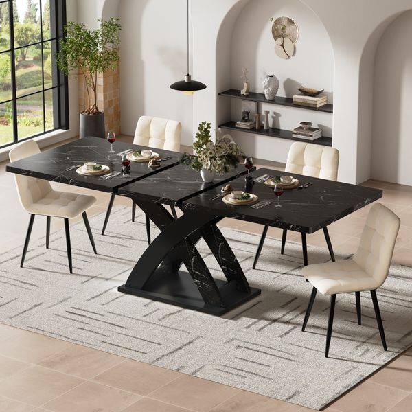 Esstisch, ausziehbar mit MDF-Tischplatte & Metallgestell, 120/160x80x75 cm, Schwarz