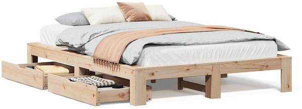Doppelbett, Betten für Erwachsene, Massivholzbett ohne Matratze 140x190 cm Kiefernholz de2937