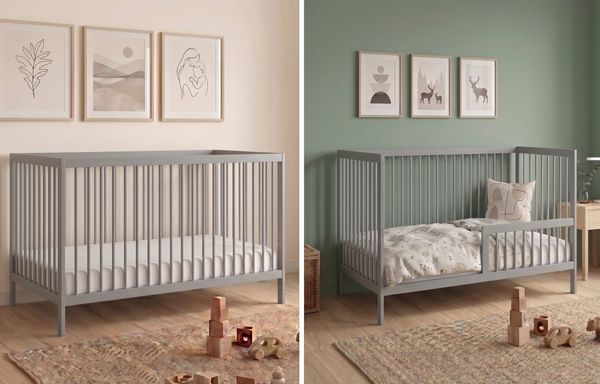 Kids Collective Babybett Kinderbett Gitterbett Baby Bett mit Rausfallschutz 60x120 70x140, stabiles Buchenholz, made in Europe 70x140 cm Grau