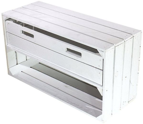 Kistenkolli Altes Land Allzweckkiste Breite Kiste "Tosca" in weiß mit Schublade 68x40x31 (Spar-Set, Schmale Kiste und kleine Kiste)