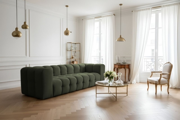 Sofa Designersofa SOLVIE 4-Sitzer in Stoff Tiffani Grün