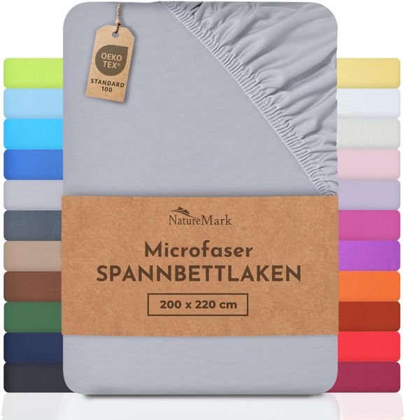 NatureMark - Mikrofaser SPANNBETTLAKEN zum Sparpreis! viele Größen und Farben Markenware (Silber Grau, 200x220 cm)