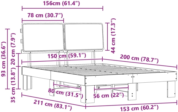 vidaXL Bettgestell mit gepolstertem Kopfteil Taupe 150x200 cm 877272 Bild 10