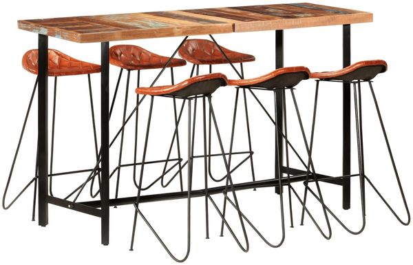 vidaXL 7-tlg. Bar-Set Altholz Massiv und Echtleder [278768]