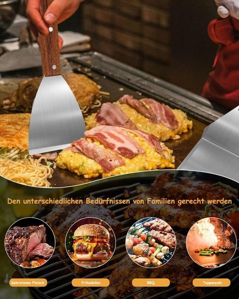 SinLaw Grillbesteck-Set Grillspachtel Set aus Edelstahl,Grillspachtel Set mit Holzgriff, (2 tlg), Einzigartige Grillwerkzeuge, Plancha Spachtel, Teppanyaki Zubehör