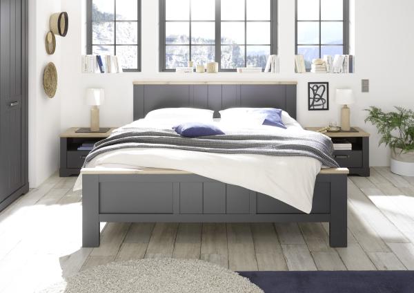 Bett Doppelbett Ehebett Schlafzimmer ELASTIR Graphit Grau / Artisan Eiche Nb.