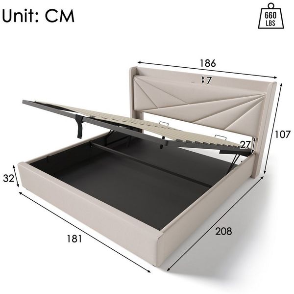 TavilaEcon Boxspringbett Einzelbett mit Stauraum und USB Typ C Ladefunktion