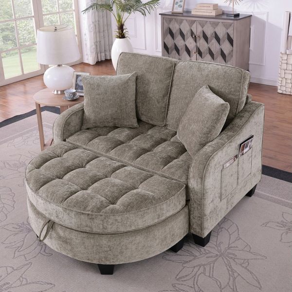 OKWISH Schlafsofa Multifunktionales Sofa, 2-in-1 Sofa-Bett, Set 1 Teile, mit Aufbewahrungs-Hocker, umweltfreundliches Eukalyptusholz