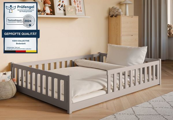 Kids Collective Kinderbett Bodenbett Bett mit Rausfallschutz & Lattenrost Montessori Bett Kinder (Jungen, Mädchen, Kinder, weitere Größen 80x160, 80x180, 90x190, 90x200, 120x200 cm), Jugendbett Gitterbett Einzelbett, Kaschmir Kiefer 140x200 cm