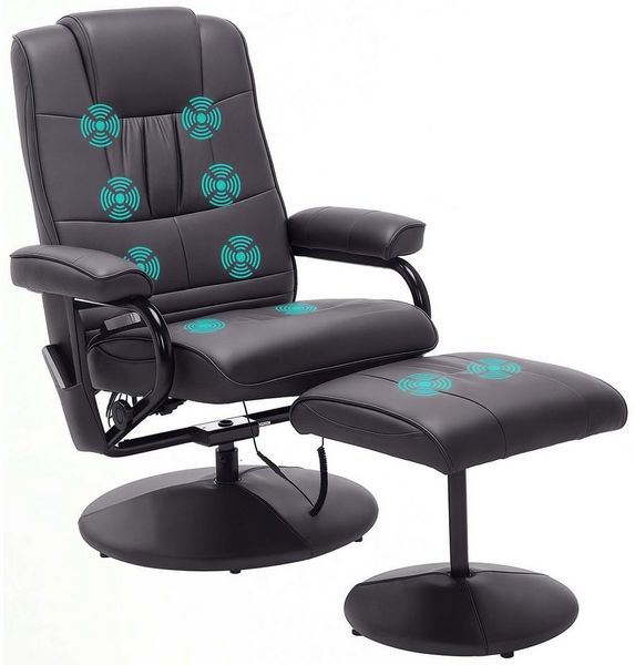 HOMCOM Massagesessel Fernsehsessel, Hocker, aus Kunstleder, Kann sitzen, um 360° drehen (Massagestuhl, 2-St, Relaxliege), für Wohnbereich, Braun