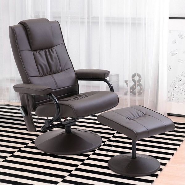 HOMCOM Massagesessel Fernsehsessel, Hocker, aus Kunstleder, Kann sitzen, um 360° drehen (Massagestuhl, 2-St, Relaxliege), für Wohnbereich, Braun