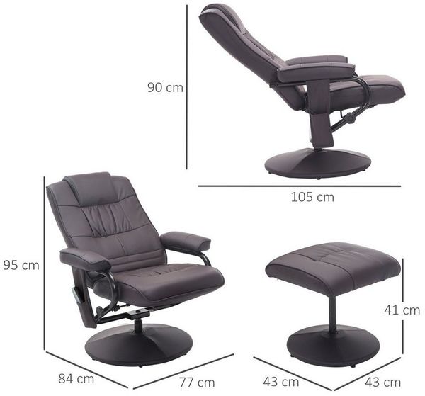 HOMCOM Massagesessel Fernsehsessel, Hocker, aus Kunstleder, Kann sitzen, um 360° drehen (Massagestuhl, 2-St, Relaxliege), für Wohnbereich, Braun Bild 3