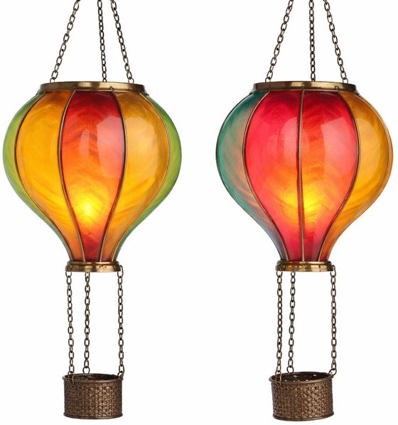2x LED Solar Hängelampe, bunt, Heißluftballon, H 47 cm