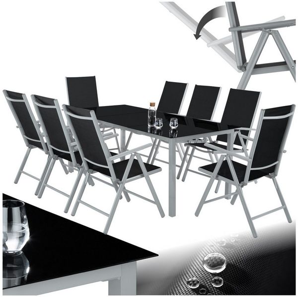 tectake Essgruppe Aluminium Sitzgruppe, (Set, 9-tlg), Klappbare, platzsparende und komfortable Sitzstühle