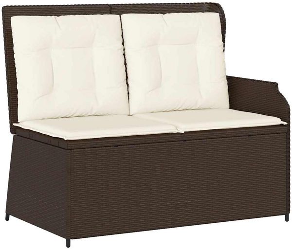 Gartenbank, Sitzbank Verstellbar mit Kissen Braun Poly Rattan