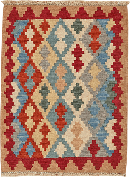 Looma 'Nava' Kelim Gashgai handgewebt, Schurwolle Rot, 71x92 cm