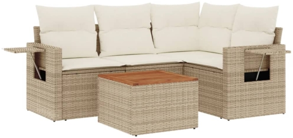 vidaXL 5-tlg. Garten-Sofagarnitur mit Kissen Beige Poly Rattan 3224546