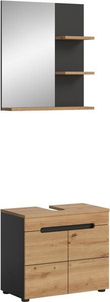 welltime Badmöbel-Set REHAT, 2-teilig, Breite 63 cm, mit grifflosen Fronten, bestehend aus:, (2-St), 1x Waschbeckenunterschrank & 1x Spiegelschrank