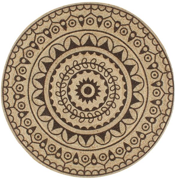 vidaXL Teppich Handgefertigt Jute mit Dunkelbraunem Aufdruck 120 cm 133705