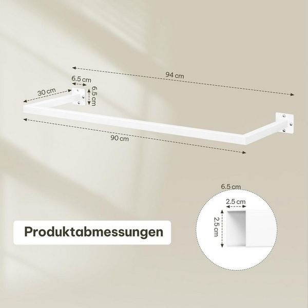 EUGAD Kleiderstange (1 St), Wand Rechteck, aus Industrierohr, 50 kg belastbar