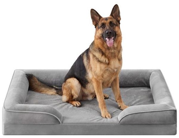 FEANDREA Orthopädisches Hundebett XXXL, abnehmbarer Bezug, erhöhte Ränder, rutschfest, waschbar, Haustierbett, hellgrau