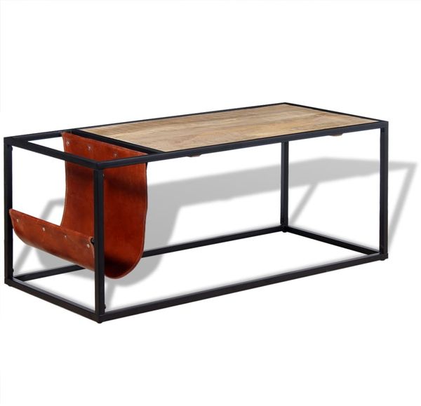 vidaXL Couchtisch mit Zeitschriftenhalter aus Echtleder, 110 x 50 x 45 cm