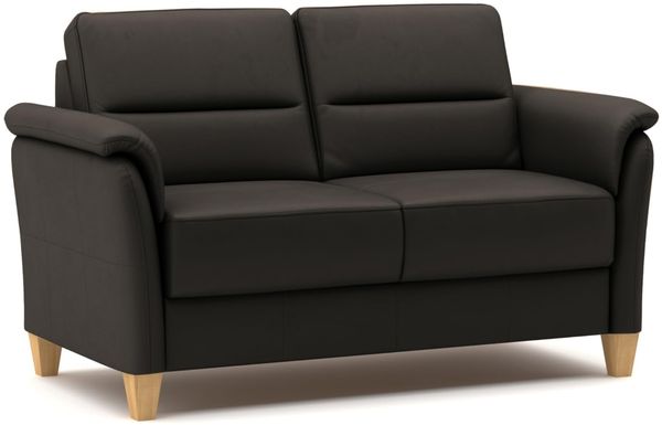 CAVADORE Leder 2er-Sofa Palera / Landhaus-Couch mit Federkern + massiven Holzfüßen / 149 x 89 x 89 / Leder Dunkelbraun