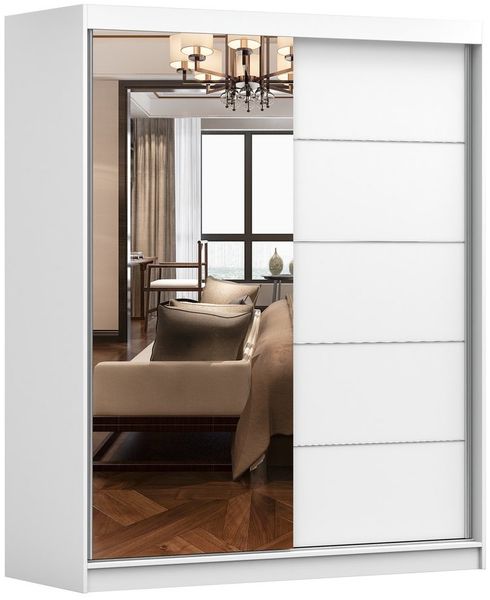 MOEBLO Schiebetürenschrank EVA 05 (Garderobe Schiebtüren Schlafzimmer Wohnzimmerschrank, Moderner Kleiderschrank mit geräumigen Einlegeböden und Kleiderstange, in verschiedenen Farben erhältlich, mit Spiegel, Schwebetürenschrank 2-türig Schrank Kleider...