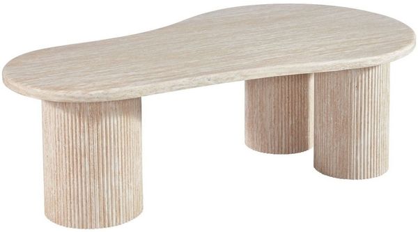 alesvelt Couchtisch Lucano mit Travertin TIschplatte Tischbeine im edlen Säulenstil 140cm (1-Tisch), 140 x 80 x 45 cm