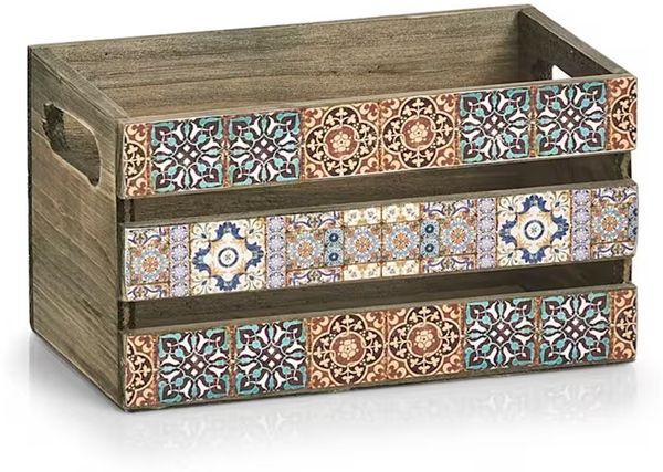 ZELLER 15191 Deko-Kiste MOSAIK aus Holz, ca. 24 x 14 x 13,5 cm