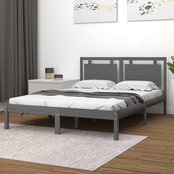 Massivholzbett Grau 200x200 cm [3105557]