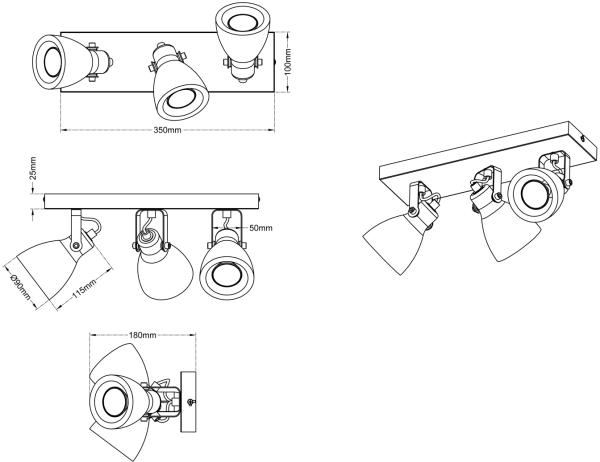 Retro LED Deckenstrahler 3-flammig mit Beton-Lampenschirmen, Breite 35cm Bild 4