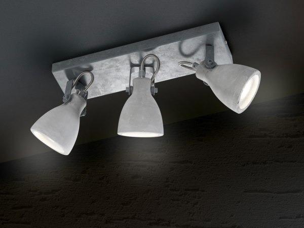 Retro LED Deckenstrahler 3-flammig mit Beton-Lampenschirmen, Breite 35cm