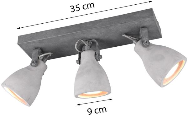 Retro LED Deckenstrahler 3-flammig mit Beton-Lampenschirmen, Breite 35cm Bild 3