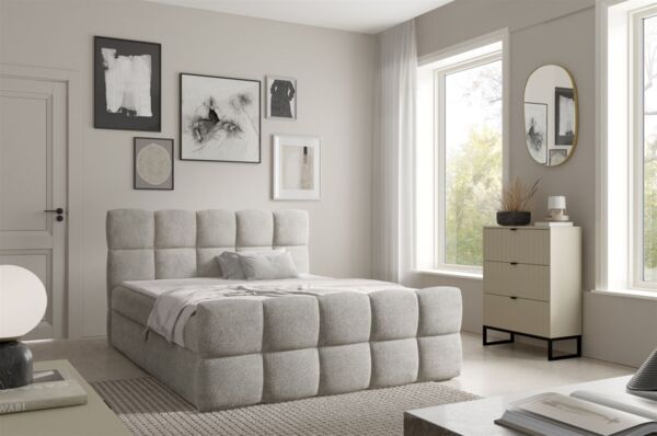 Boxspringbett Schlafzimmerbett SATINE 180x220cm Stoff Coral Beige