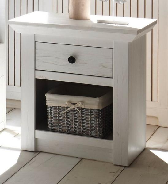 Furn. Design Nachtkommode Hooge (Nachttisch im Dekor Pinie weiß gekälkt, 59x62 cm), mit Schublade Komforthöhe