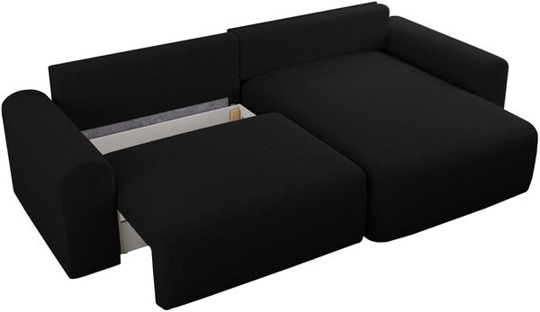MKS Meble 'Nelson' Ecksofa mit Schlaffunktion und Bettkasten, L-form, Schwarz, Boucle Bild 5