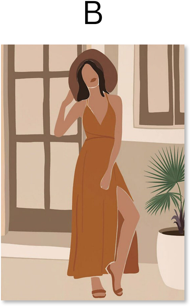 Poster Boho läßige Frau und Monstera Pflanze als Deko Print ohne Rahmen - B / 13 x 18 cm