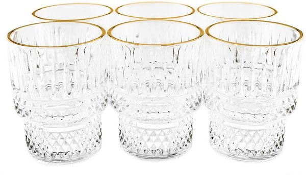 Elegante Gläser 6-teilig mit Goldumrandung & Rifflemuster 175ml transparent