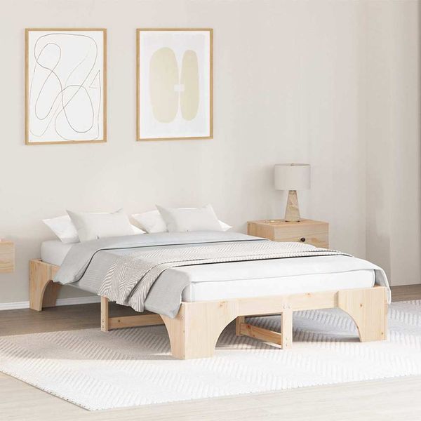 vidaXL Bettrahmen Natur 135 x 190 cm Massives Kiefernholz 872953