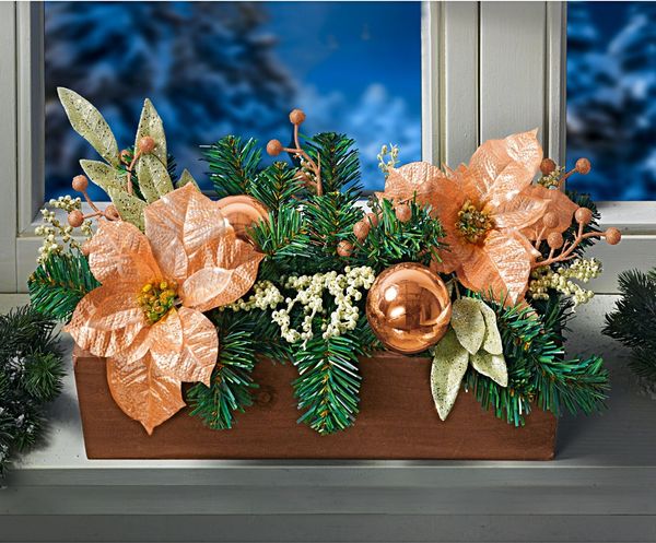 Balkonkasten mit Weihnachtsschmuck 40cm Kugeln und Glitzer Winter Fensterbank