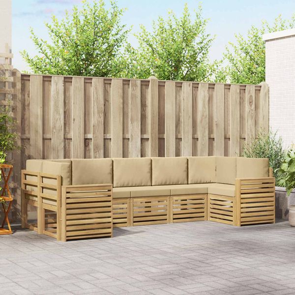 vidaXL Outdoor-Sofagarnitur 7 pcs Weiß und Beige 304 x 132,5 x 73 cm 3392443