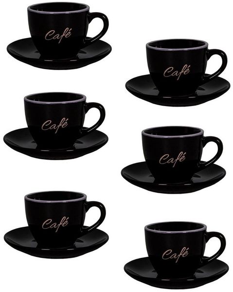 6er Set schwarz Espressotassen mit Unterteller Mokkatassen Antic Line SEB17184