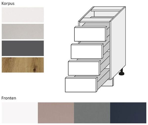 Schubladenunterschrank Bonn Küchenschrank Teilauszug 40cm Farbe wählbar (BO-D4M/40 )