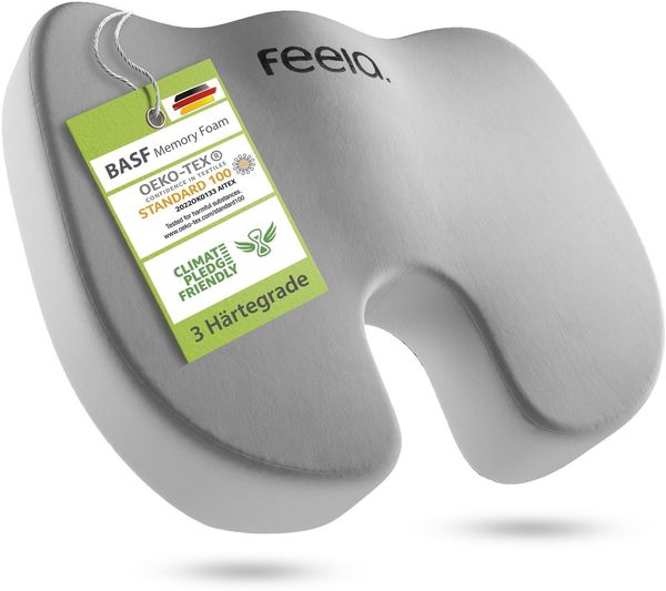 feela Sitzkissen Orthopädisches Auto-Sitzkissen – entlastet Rücken & Steißbein, Mehr Komfort auf langen Fahrten – fördert Haltung & entspanntes Sitzen