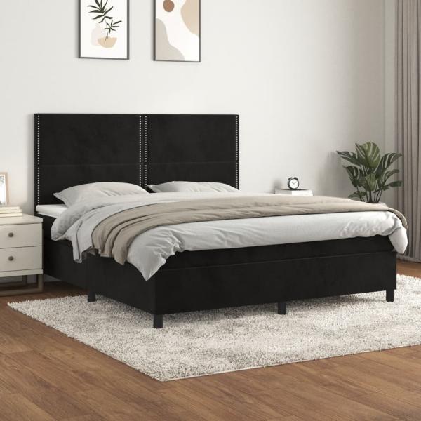 vidaXL Boxspringbett mit Matratze Schwarz 160x200 cm Samt 3142973