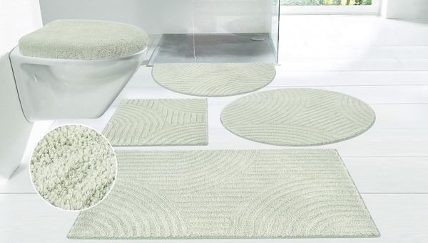 OTTO home Badematte Ognon, Scandi, Boho, modernes Muster, Höhe 15 mm, rutschhemmend beschichtet, schnell trocknend, strapazierfähig, fußbodenheizungsgeeignet, Polyester, rund, Badteppich, Uni Farben, Hoch-Tief-Effekt