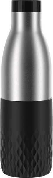 Emsa 'Bludrop Sleeve' Trinkflasche mit Quick-Press Verschluss, Edelstahl Schwarz, 0,7l