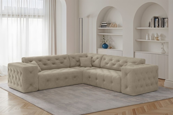 Ecksofa Designersofa CHANTAL in Stoff Moly Beige Seite Universal